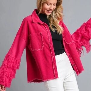 Umgee magenta corduroy fringe sleeve jacket